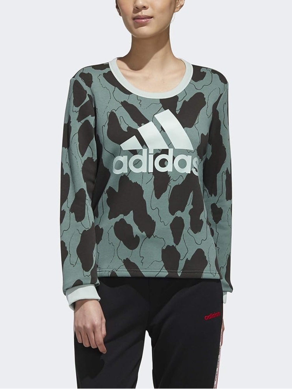 adidas Zoe Saldana Green Camo Logo Crew Sweatshirt Small